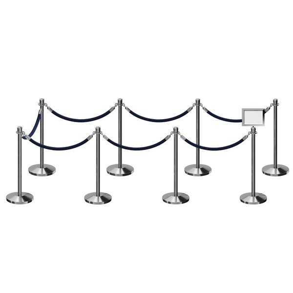 Montour Line Stanchion Post & Rope Kit PolSteel 8CrownTop 7DarkBlue Rope 85x11HSign C-Kit-7-PS-CN-1-Tapped-1-8511-H-7-PVR-DB-PS
